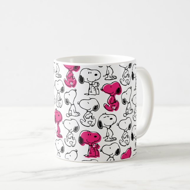 Snoopy Black & Magenta Pattern Coffee Mug (Front Right)