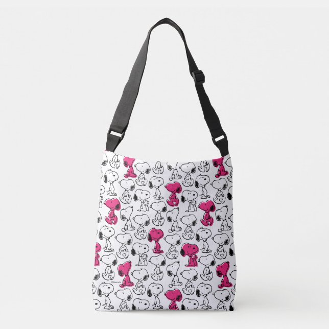 Snoopy Black & Magenta Pattern Crossbody Bag (Front)