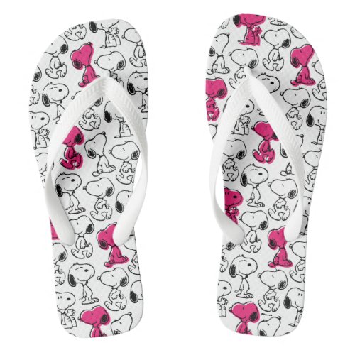 Snoopy Black  Magenta Pattern Flip Flops