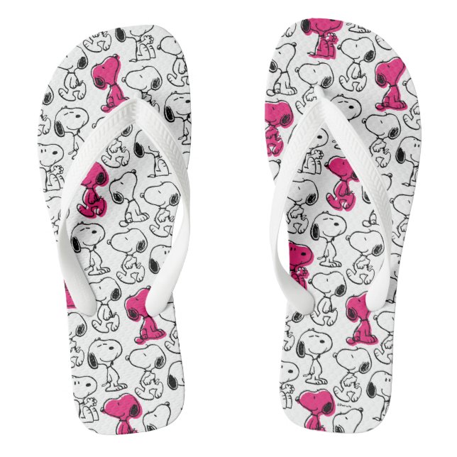 Snoopy Black & Magenta Pattern Flip Flops (Footbed)
