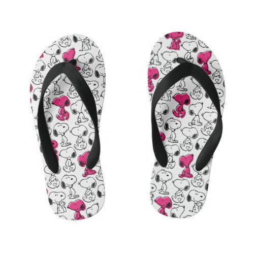 Snoopy Black  Magenta Pattern Kids Flip Flops