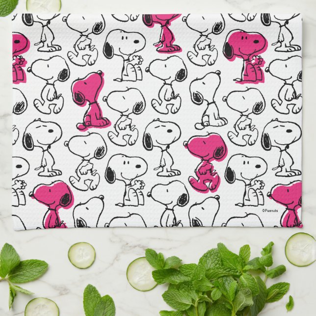 Snoopy Black & Magenta Pattern Kitchen Towel (Folded)