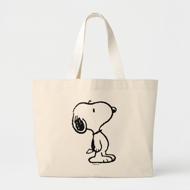 Snoopy Black & Magenta Pattern Large Tote Bag (Front)