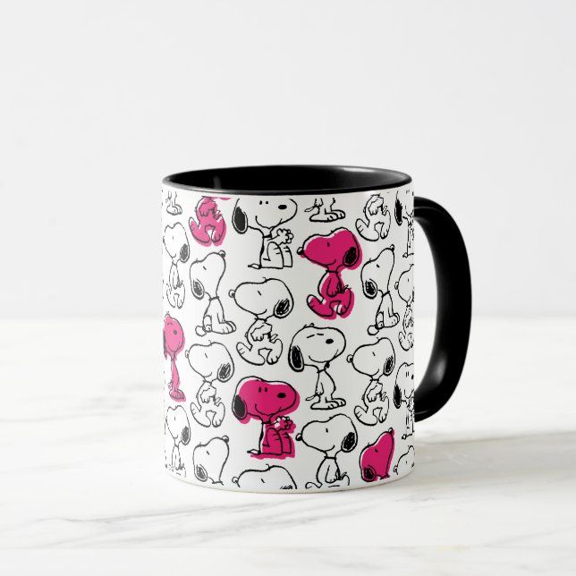 Snoopy Black & Magenta Pattern Mug (Front Right)