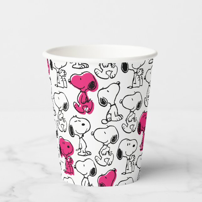 Snoopy Black & Magenta Pattern Paper Cups (Front)