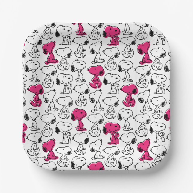 Snoopy Black & Magenta Pattern Paper Plates (Front)