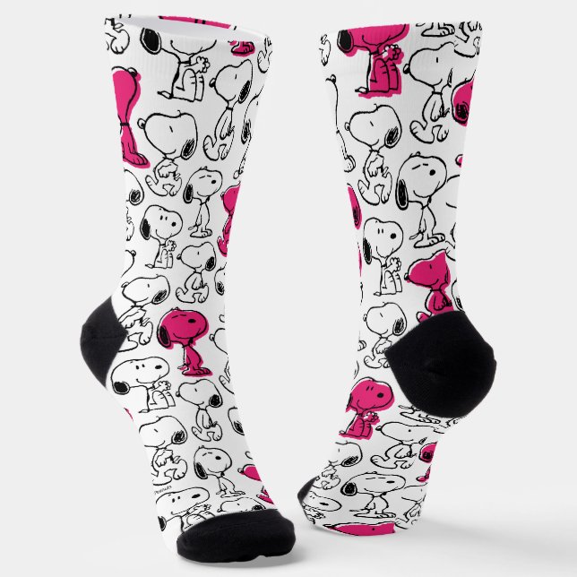 Snoopy Black & Magenta Pattern Socks (Angled)