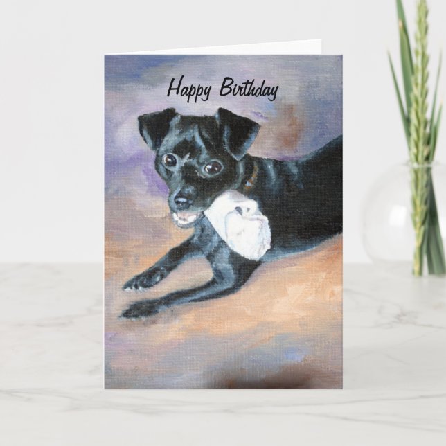 Snoopy Black Rat Terrier Mix Dog Portrait Card (Front)