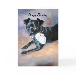 Snoopy Black Rat Terrier Mix Dog Portrait Card