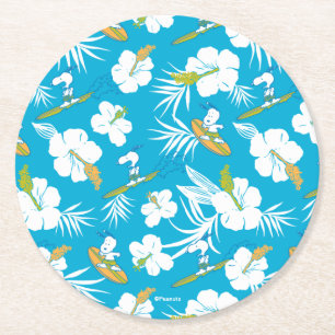 Snoopy Brooklyn Beach Pattern Round Paper Coaster