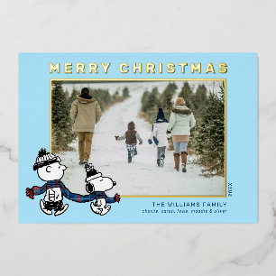 Snoopy & Charlie Brown Scarf Christmas Photo Foil Holiday Card
