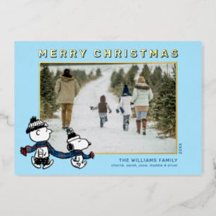 Snoopy & Charlie Brown Scarf Christmas Photo Foil Holiday Card