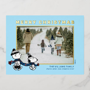 Snoopy & Charlie Winter Scarf Christmas Photo Foil Holiday Postcard