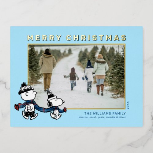 Snoopy  Charlie Winter Scarf Christmas Photo Foil Holiday Postcard