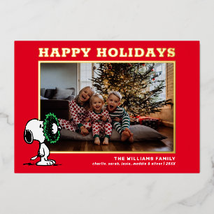 Snoopy Christmas Family Photo Foil Holiday Card