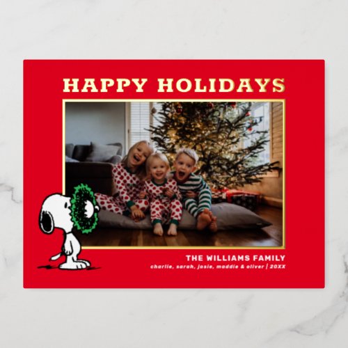 Snoopy Christmas Family Photo Foil Holiday Postcard