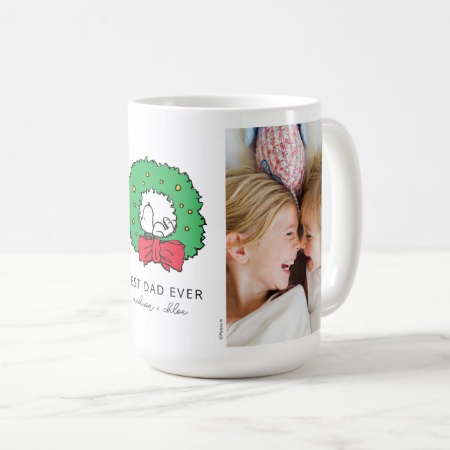 Snoopy Christmas Wreath | Best Dad Photo Coffee Mug (Front Right)