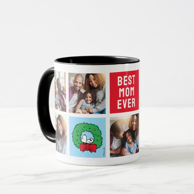 Snoopy Christmas Wreath | Mom Photo Collage Mug (Front Left)