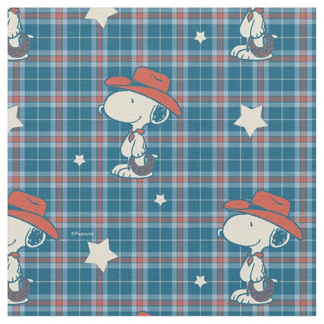 Snoopy Cowboy Plaid and Star Fabric (Close Up)
