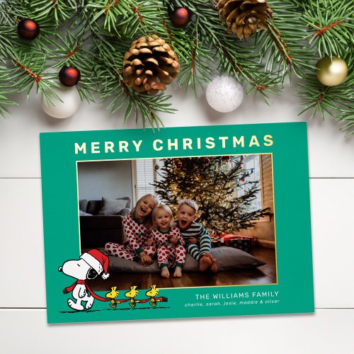 Snoopy  Friends Christmas Family Photo Foil Holiday Card
