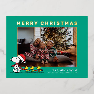 Snoopy & Friends Christmas Family Photo Foil Holiday Postcard