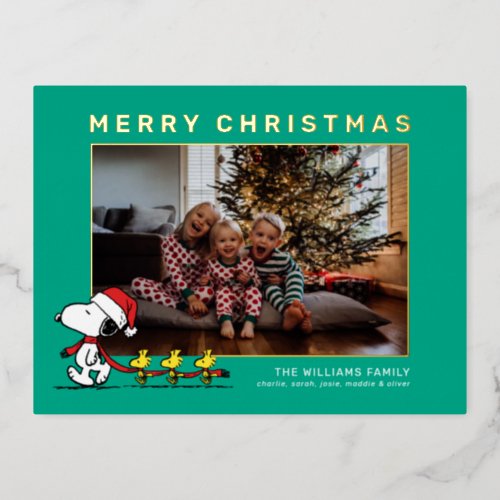 Snoopy  Friends Christmas Family Photo Foil Holiday Postcard