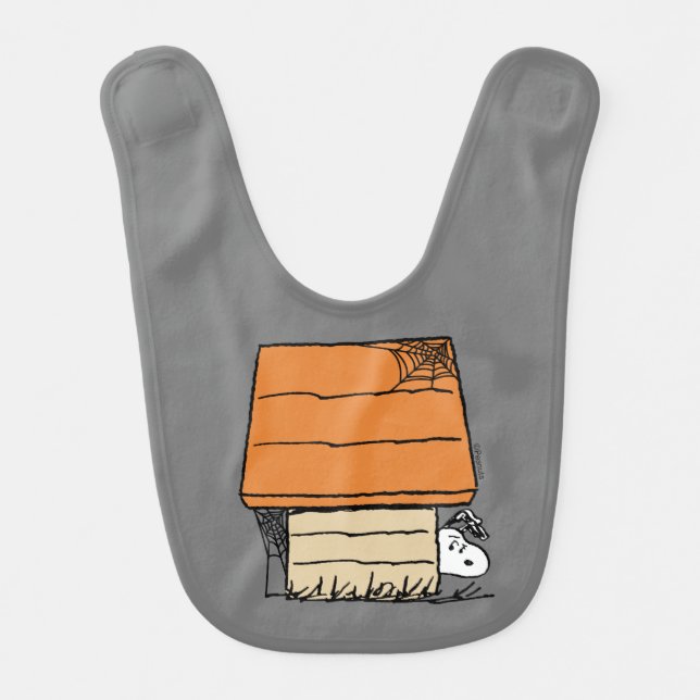Snoopy Halloween Spider Web Doghouse Baby Bib (Front)