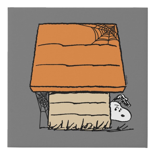 Snoopy Halloween Spider Web Doghouse Faux Canvas Print (Front)