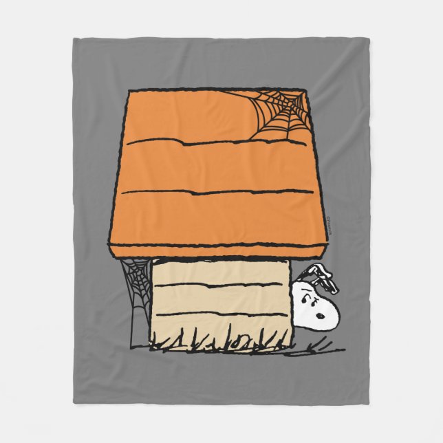 Snoopy Halloween Spider Web Doghouse Fleece Blanket (Front)