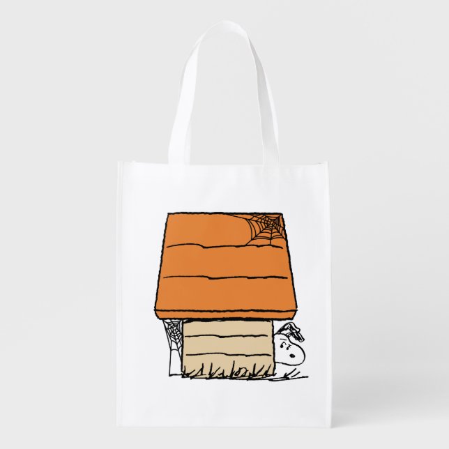 Snoopy Halloween Spider Web Doghouse Grocery Bag (Front)