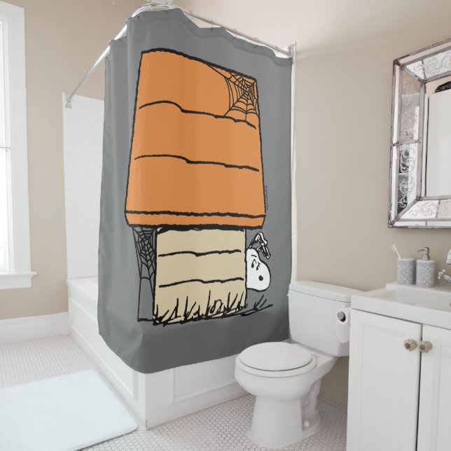 Snoopy Halloween Spider Web Doghouse Shower Curtain (In Situ)