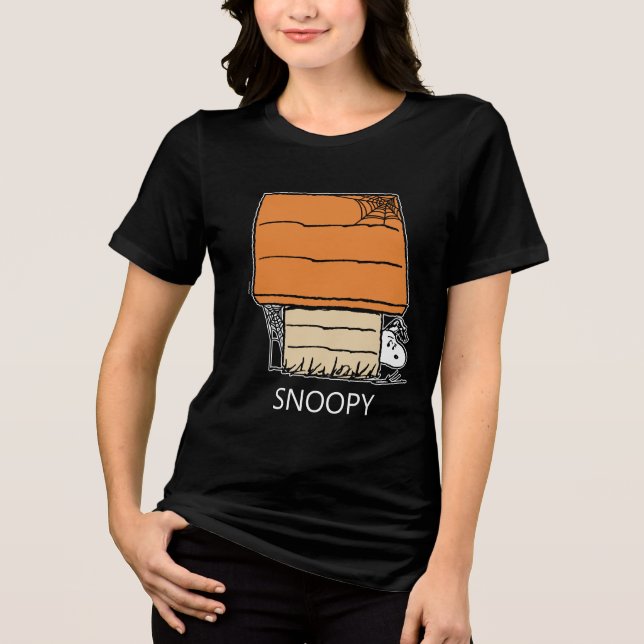 Snoopy Halloween Spider Web Doghouse Tri-Blend Shirt (Front)