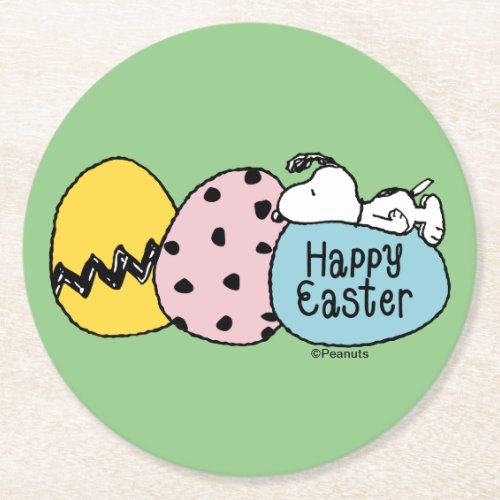Snoopy _ Happy Easter Round Paper Coaster