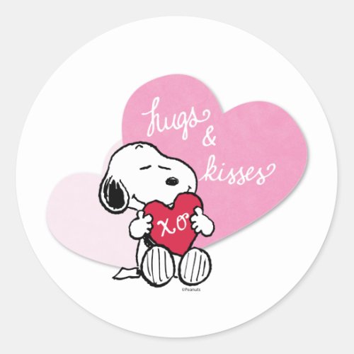 Snoopy Hugs  Kisses Classic Round Sticker