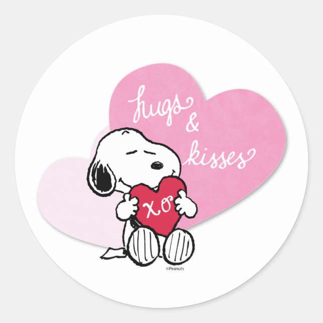 Snoopy Hugs & Kisses Classic Round Sticker (Front)