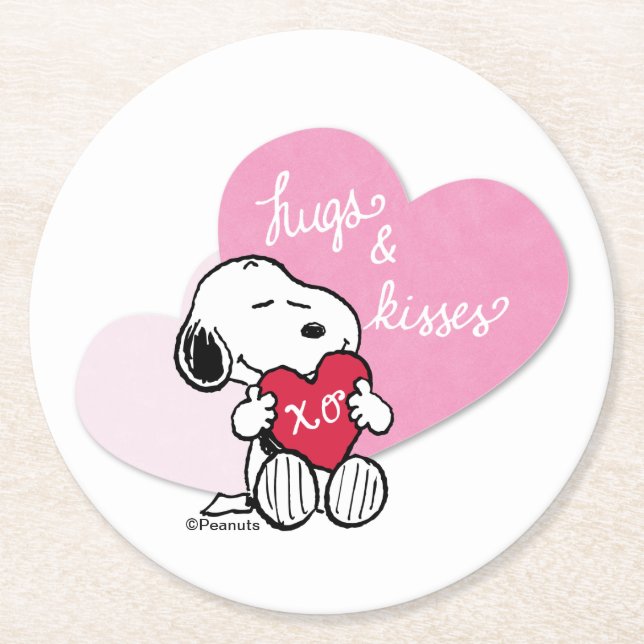 Snoopy Hugs & Kisses Round Paper Coaster (Front)