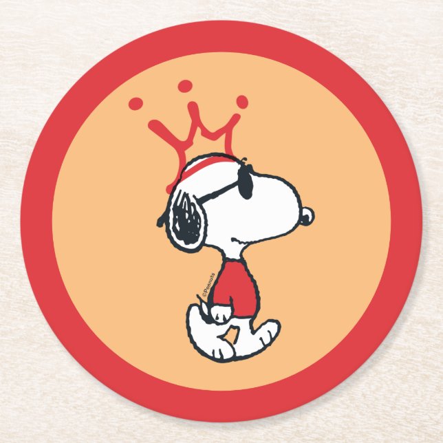 Snoopy - Joe Cool Crown Round Paper Coaster (Front)