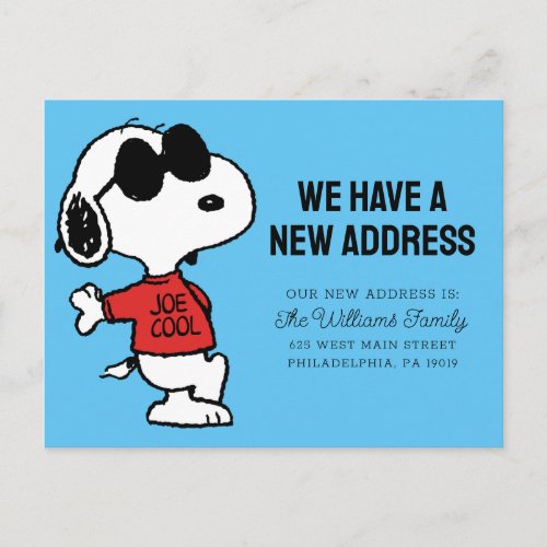 Snoopy Joe Cool  We Have A New Address Postcard