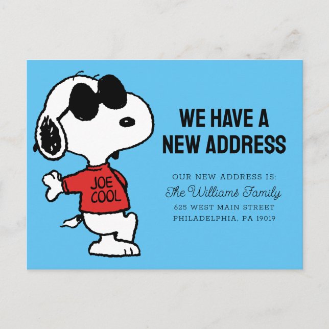 Snoopy "Joe Cool" | We Have A New Address Postcard (Front)