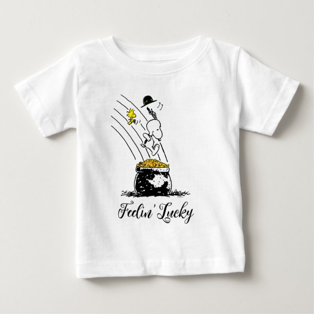 Snoopy Jumping into Pot of Gold Baby T-Shirt (Front)
