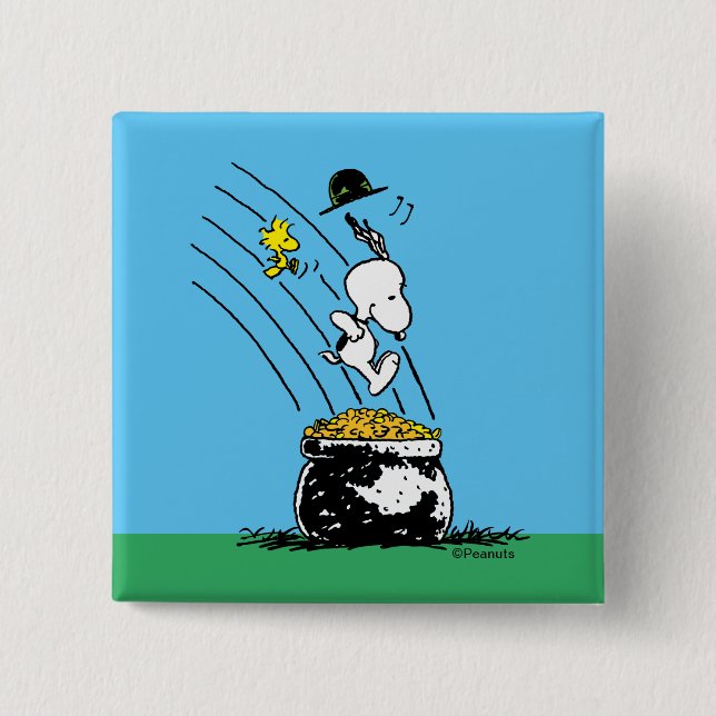 Snoopy Jumping into Pot of Gold Button (Front)