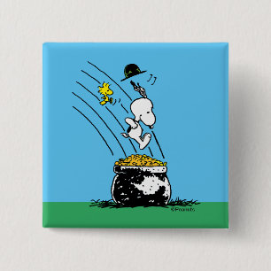 Snoopy Jumping into Pot of Gold Button