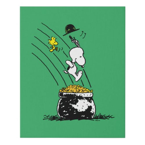 Snoopy Jumping into Pot of Gold Faux Canvas Print