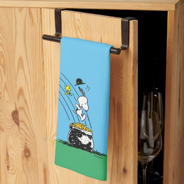 Snoopy Jumping into Pot of Gold Kitchen Towel (Thirds Fold)