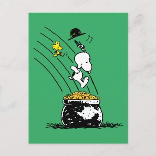 Snoopy Jumping into Pot of Gold Postcard