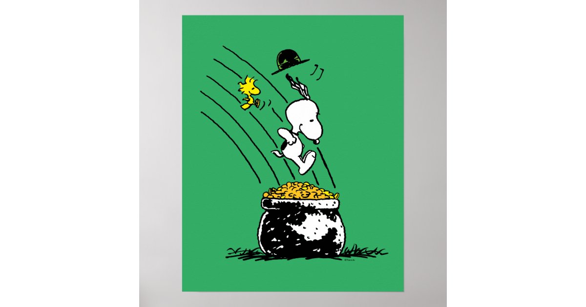 Snoopy Jumping into Pot of Gold Poster
