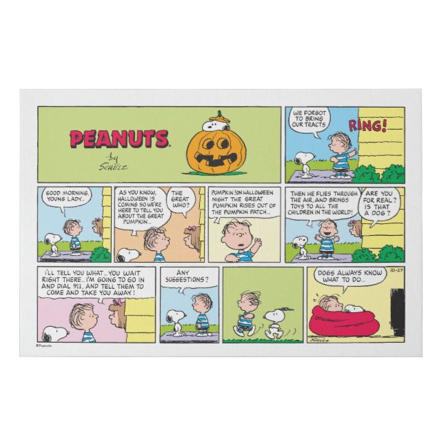 Snoopy & Linus | The Great Pumpkin News Faux Canvas Print (Front)