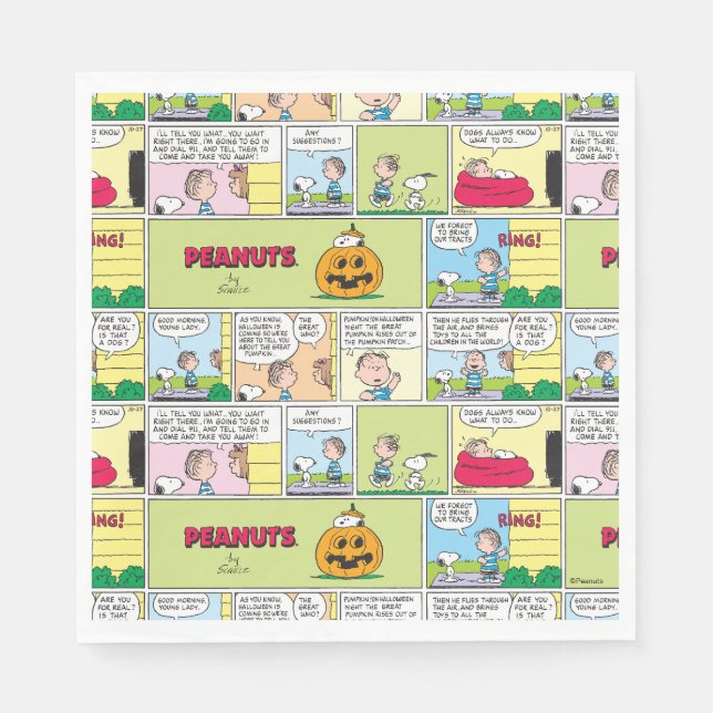 Snoopy & Linus | The Great Pumpkin News Napkins (Front)