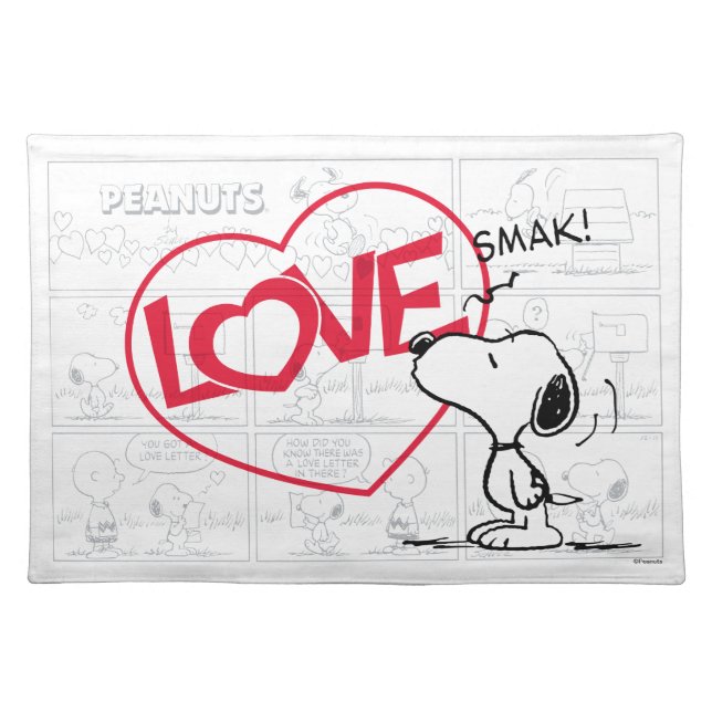 Snoopy "Love" Comic Strip Graphic Cloth Placemat (Front)
