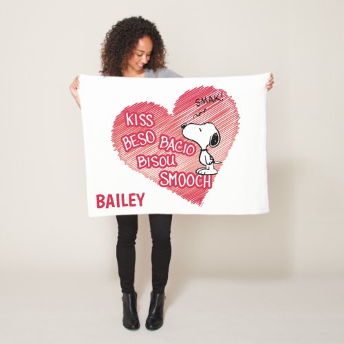Snoopy Multilingual Kiss Fleece Blanket